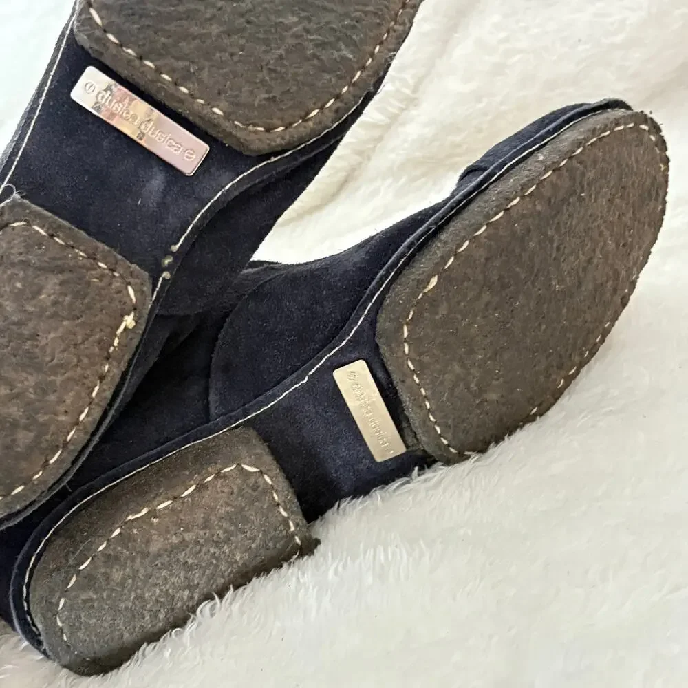 Dusica Dusica Italian Oxford Boots 7 Navy Blue Leather Suede Ankle Booties Zip